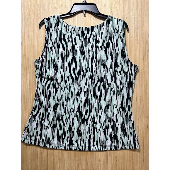 Calvin Klein - Women's Sleeveless Printed Blouse - Black/Mint/White - Small - Picture 2 of 13